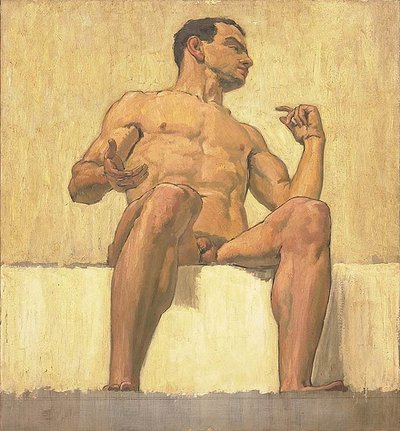 Seated Male Nude by Albert Maennchen